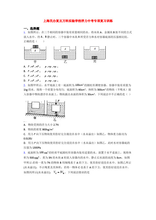 上海民办复旦万科实验学校浮力中考专项复习训练