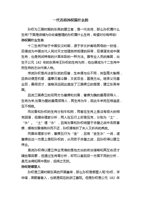 一代名将孙权属什么的