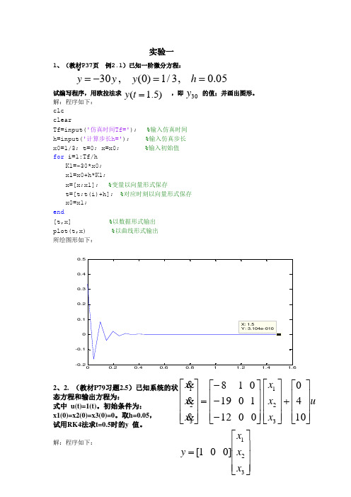 中国矿业大学《控制系统计算机仿真》实验试题及仿真程序及结果