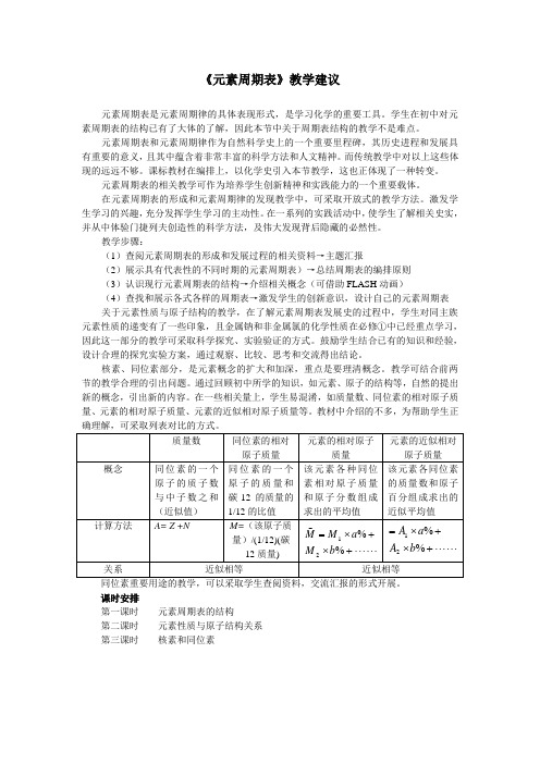 最新人教版高中化学必修2《元素周期表》教学建议