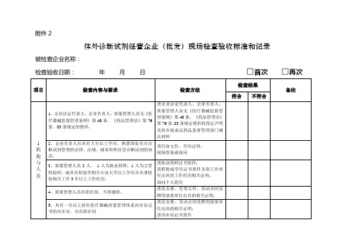 体外诊断试剂经营企业批发检查验收标准和记录