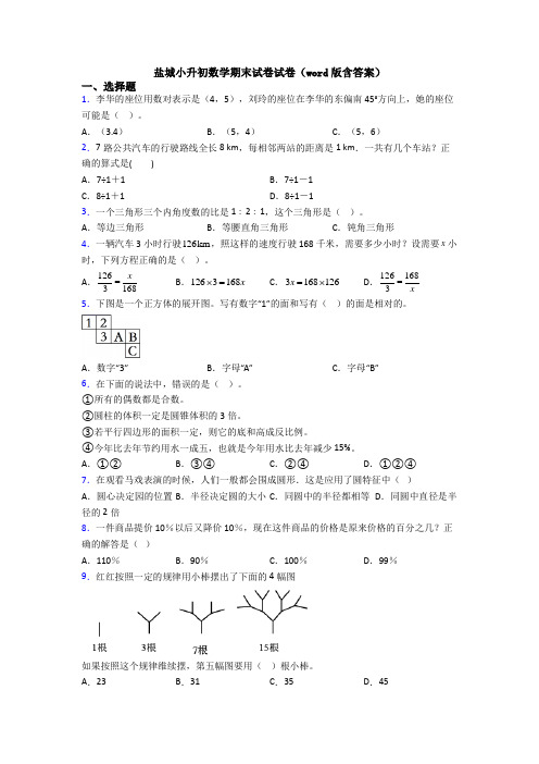 盐城小升初数学期末试卷试卷（word版含答案） (2)