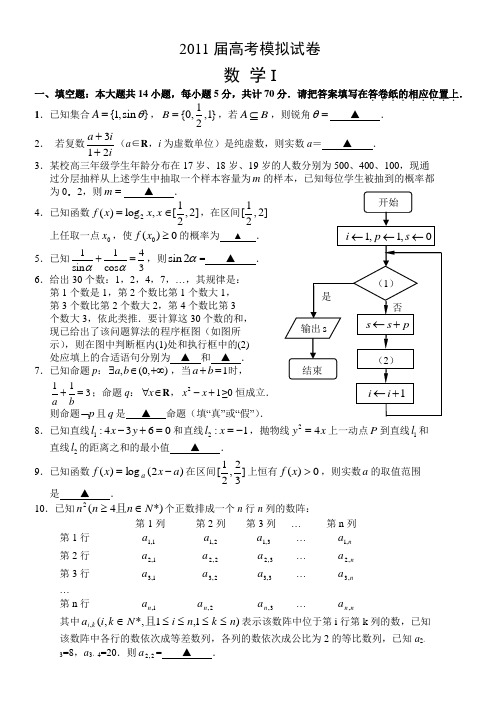 [高三数学]2011届高考模拟试卷