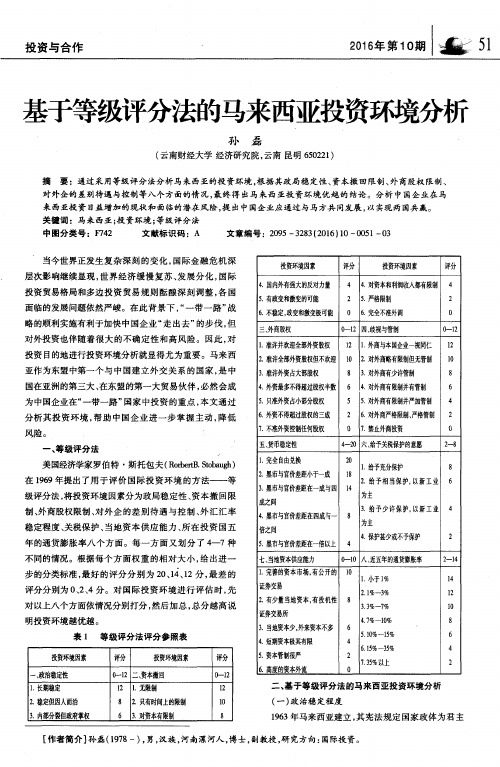 基于等级评分法的马来西亚投资环境分析