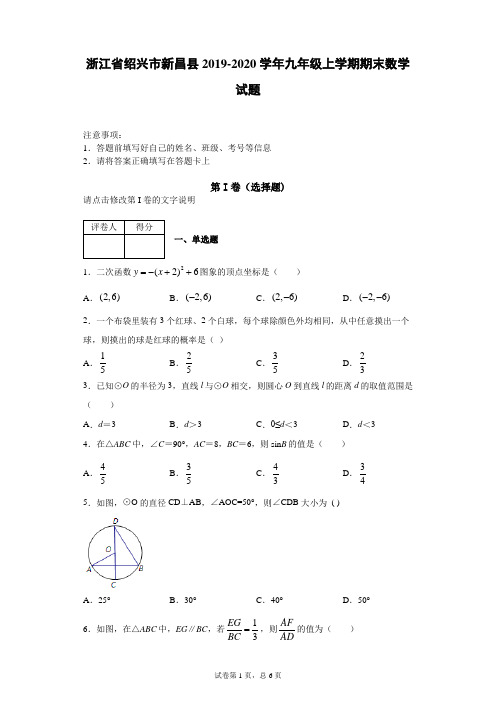 浙江省绍兴市新昌县2019-2020学年九年级上学期期末数学试题