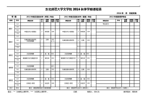 东北师范大学文学院2009年秋季学期课程表