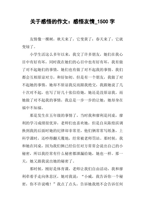 关于感悟的作文:感悟友情_1500字