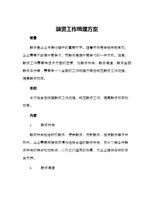 融资工作梳理方案