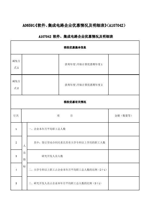 A06591《软件、集成电路企业优惠情况及明细表》(A107042)