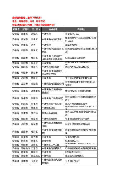 新版安徽省中通快递企业公司商家户名录单联系方式地址大全1211家