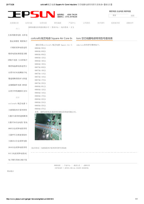 coilcraft线艺电感 Square Air Core Inductors 空芯线圈电感常用型号查询表