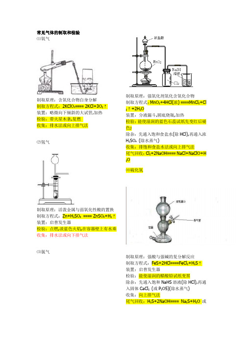 高中化学常见气体的制取装置图和方程式