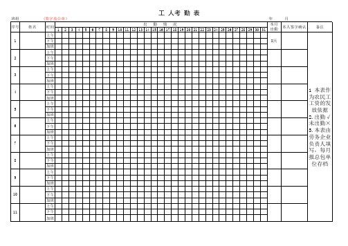 【建筑公司】工人考勤表