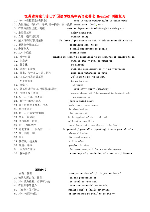 最新-江苏省南京市东山外国语学校高中英语 Module7 词