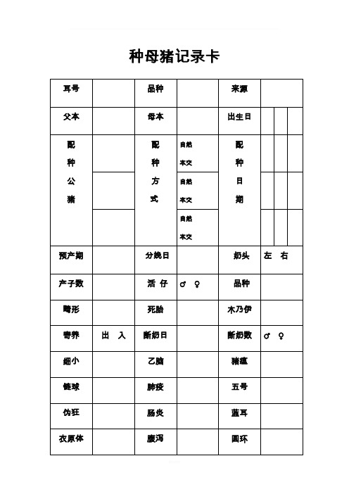 种母猪记录卡