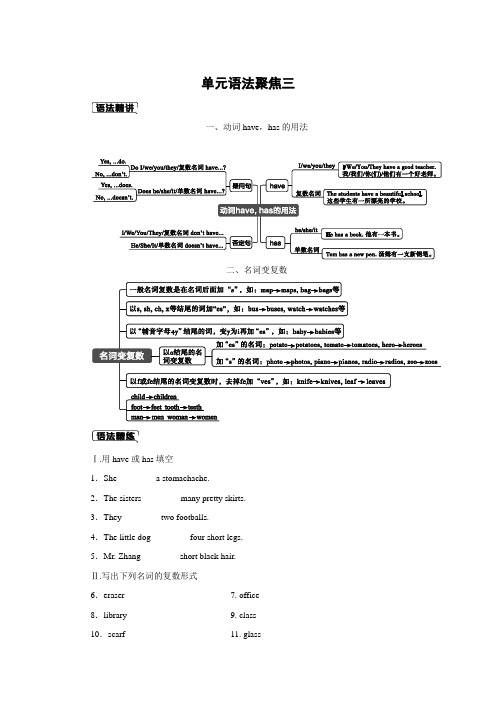 冀教版英语七年级上册同步课时练习Unit 3 Body Parts and Feelings 单元语