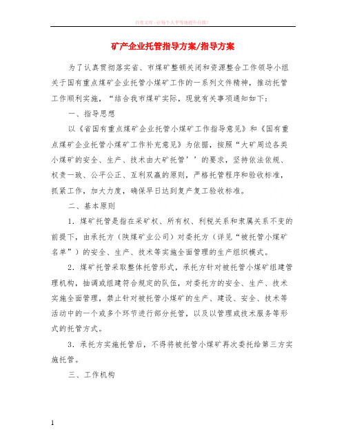 矿产企业托管指导方案-指导方案