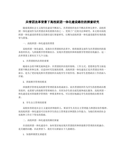 共青团改革背景下高校班团一体化建设路径的探索研究