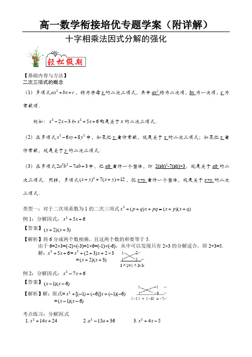 十字相乘法因式分解专题学案(解析版)