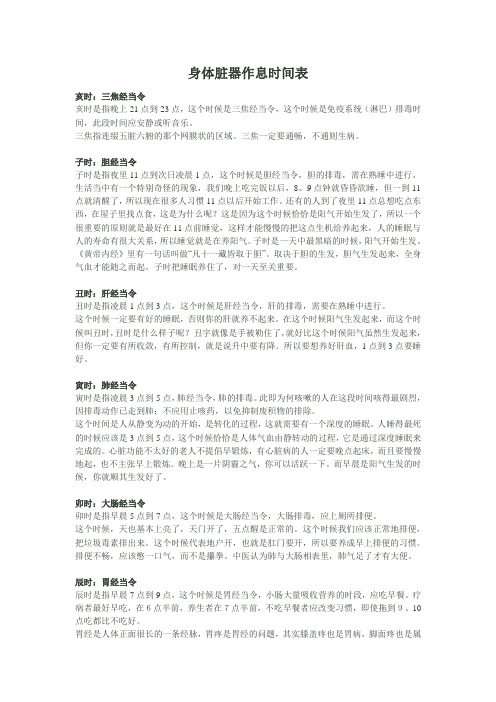 身体脏器作息时间表