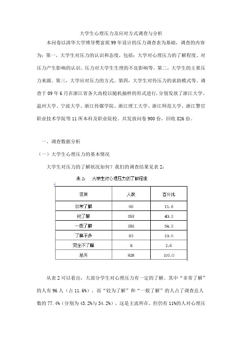 大学生心理压力及应对方式调查与分析