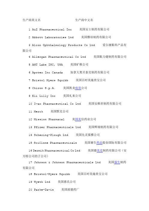 国外各大制药公司中英文名称