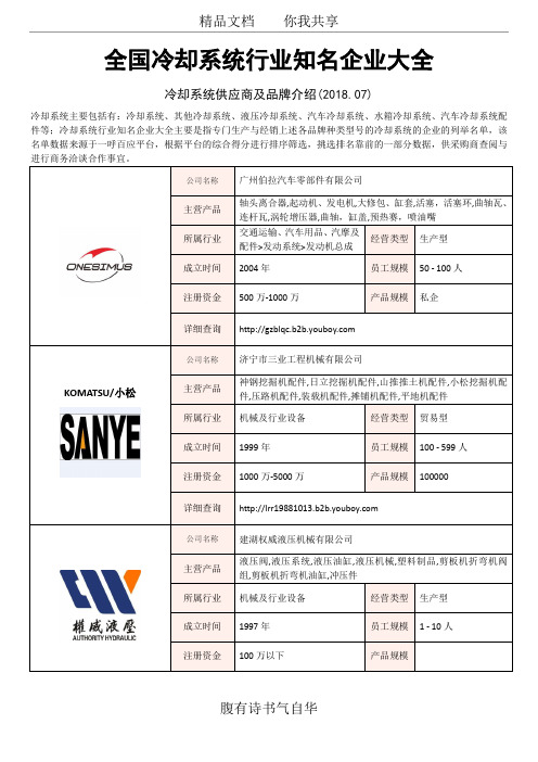 全国冷却系统行业知名企业大全-冷却系统供应商及品牌介绍2018.07