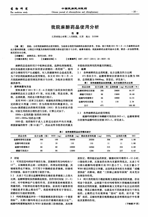 我院麻醉药品使用分析