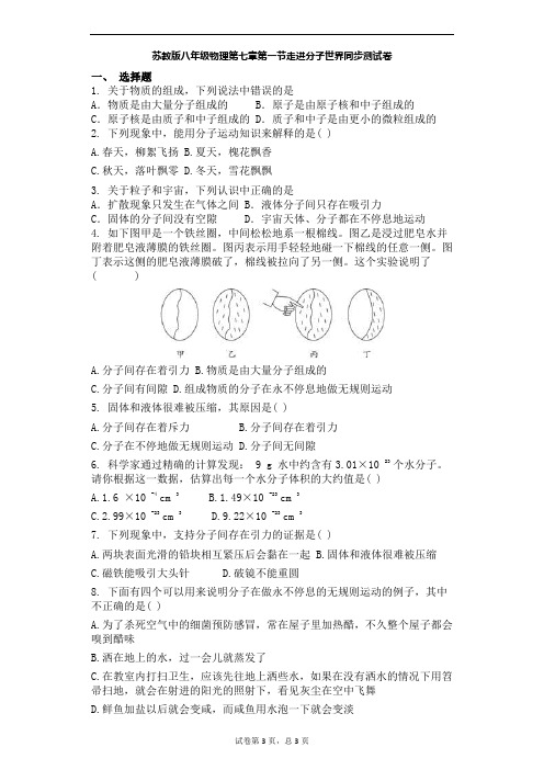 苏科版八年级物理第七章第一节走进分子世界同步测试卷