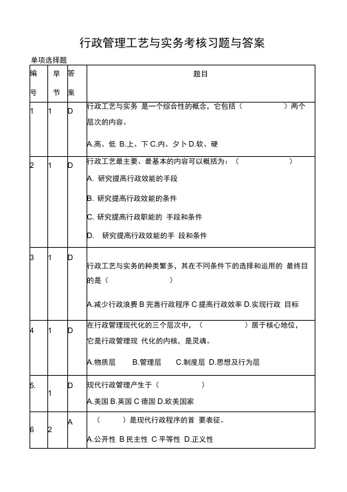 行政管理工艺与实务考核习题与答案范文