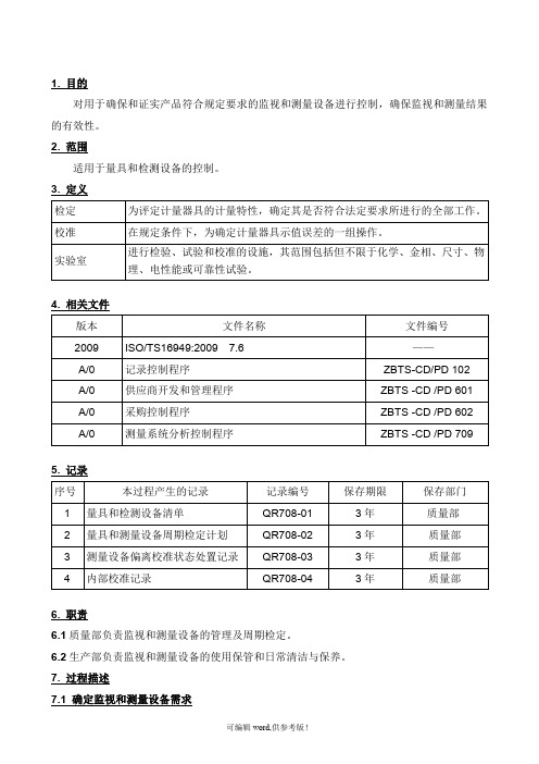 监视和测量设备控制程序最新版本