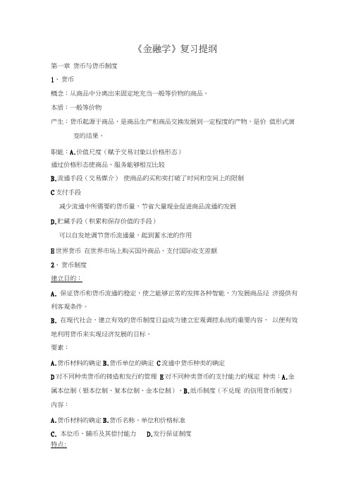 《金融学》复习提纲答案