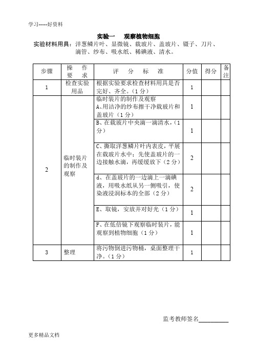 最新中考实验操作生物考试试题及评分标准