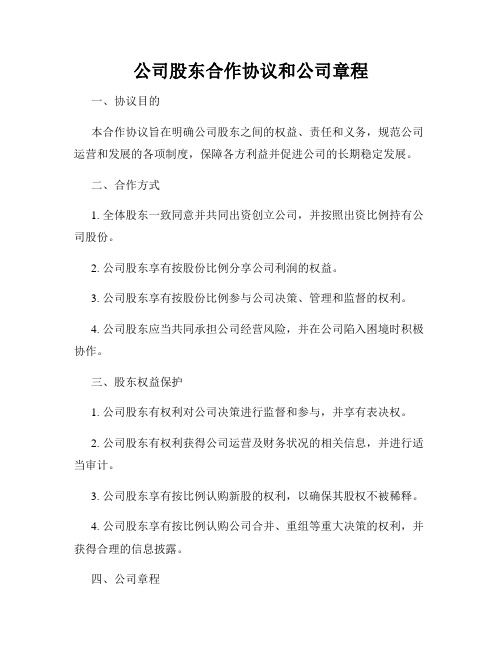 公司股东合作协议和公司章程