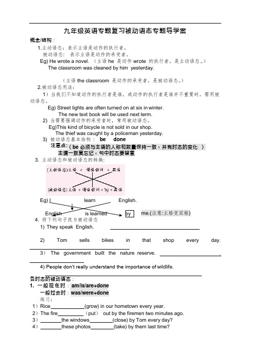 人教版九年级英语专题复习导学案：被动语态