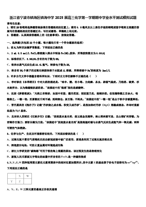 浙江省宁波市镇海区镇海中学2025届高三化学第一学期期中学业水平测试模拟试题含解析