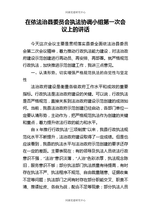 在依法治县委员会执法协调小组第一次会议上的讲话