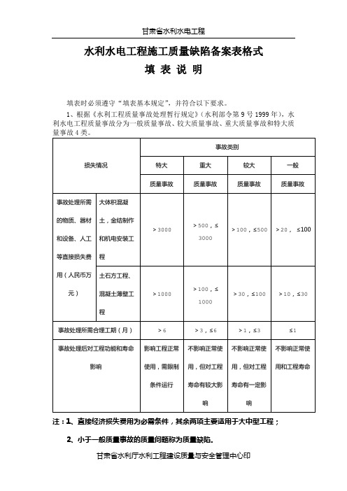 表06水利水电工程施工质量缺陷备案表填表说明