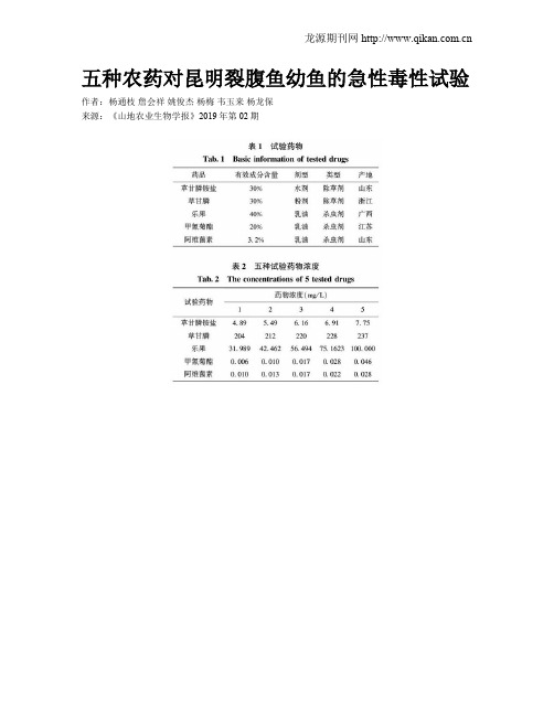 五种农药对昆明裂腹鱼幼鱼的急性毒性试验