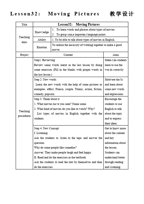 冀教版九年级全一册英语Unit6-Movies-and-Theatre教案