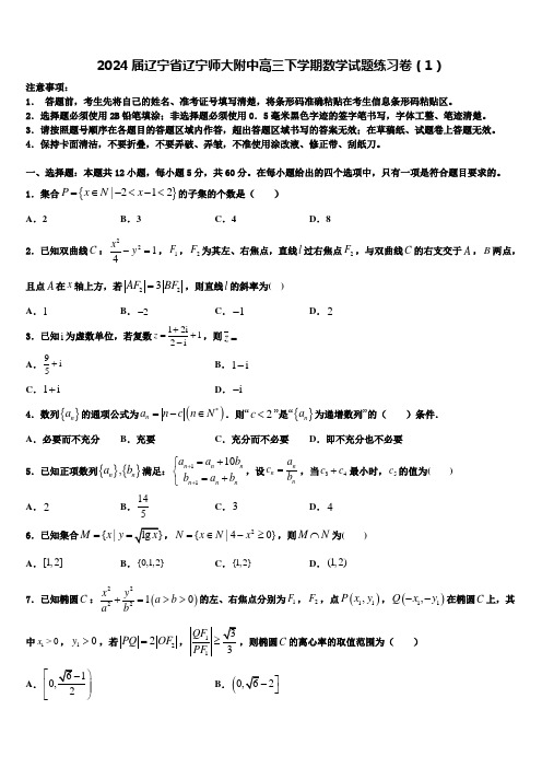 2024届辽宁省辽宁师大附中高三下学期数学试题练习卷(1)