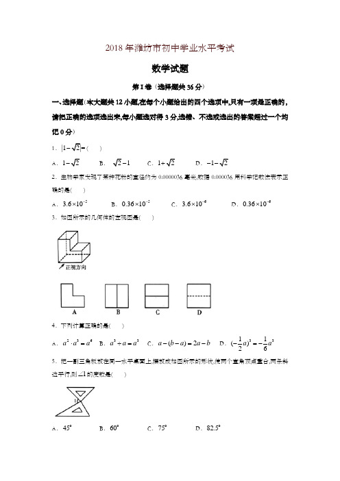 【精编】山东省潍坊市2018年中考数学试题(含答案)