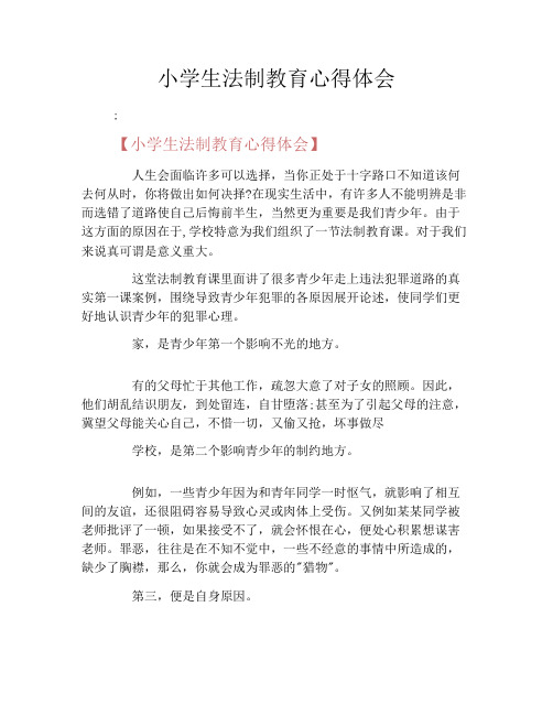 小学生法制教育心得体会