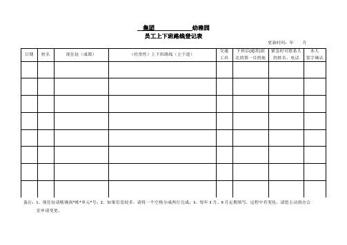 员工上下班路线登记表