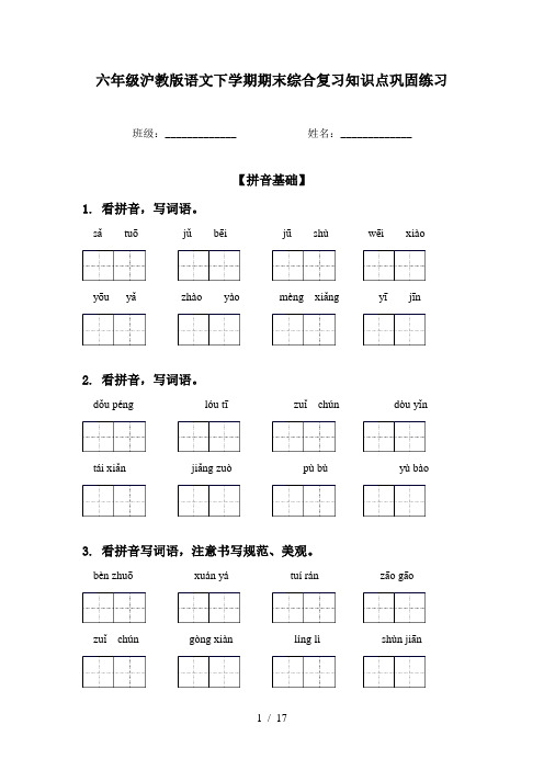 六年级沪教版语文下学期期末综合复习知识点巩固练习