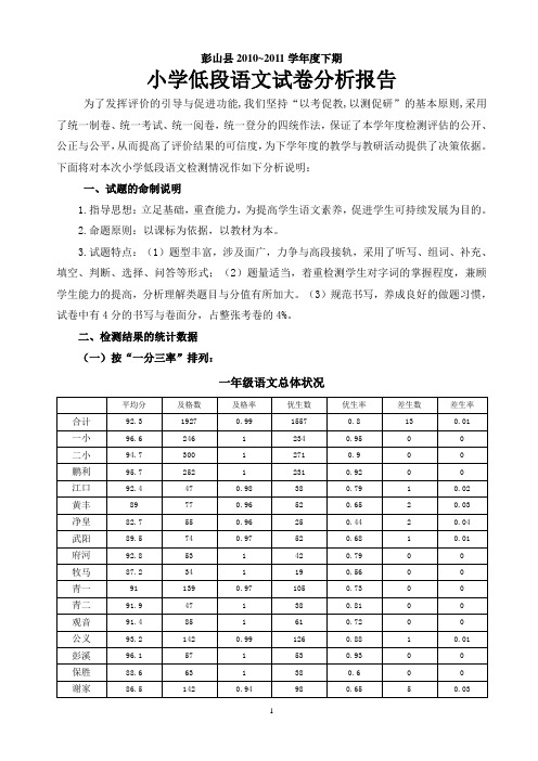 小学低段语文试卷分析报告(2011.7.5)