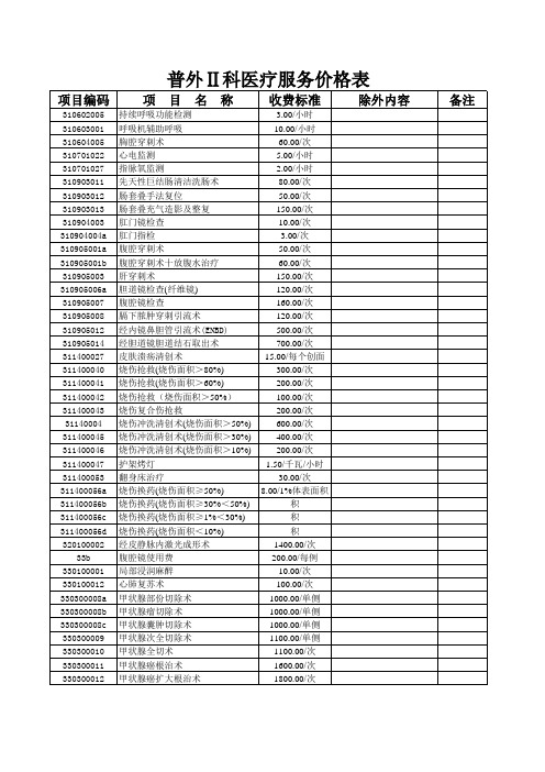 普外科医疗服务价格表