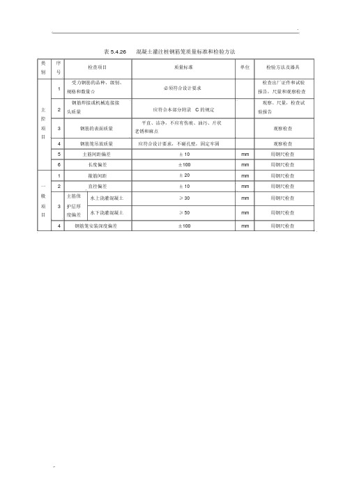 混凝土灌注桩钢筋笼质量标准和检验方法