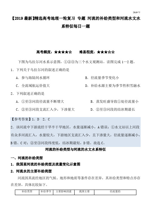 2020高考地理一轮复习 专题 河流的补给类型和河流水文水系特征每日一题