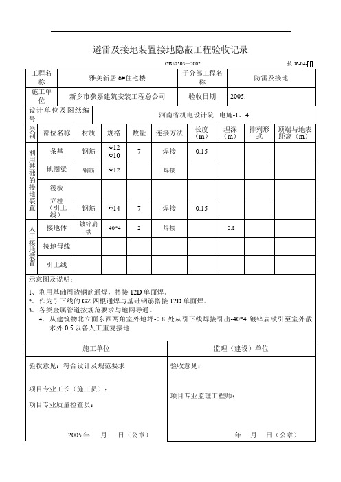 避雷及接地装置接地隐蔽工程验收记录